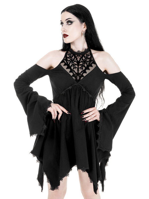 black lace witchy dress 1920s Black Silk Chiffon + Lace Dress | Antique Vintage Sheer Witchy Dress