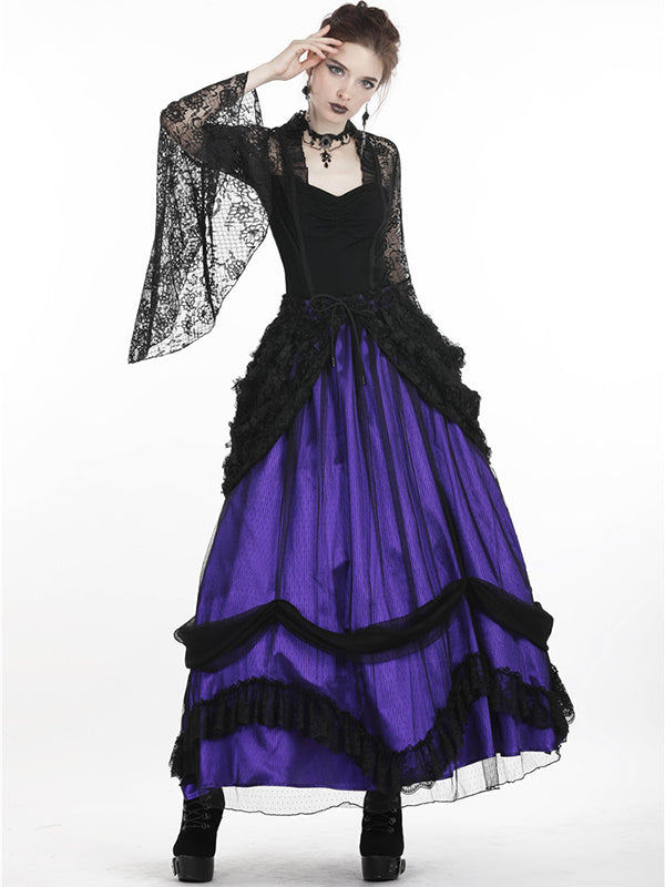 Dames Victoriaanse Gothic kant High-Low rokken Lolita gelaagde hoge taille A -lijn tule bustle rok voor Halloween feest, zwart, XXL Dames Victoriaanse Gothic kant High-Low rokken Lolita gelaagde hoge taille A -lijn tule bustle rok voor Halloween feest, zwart, XXL