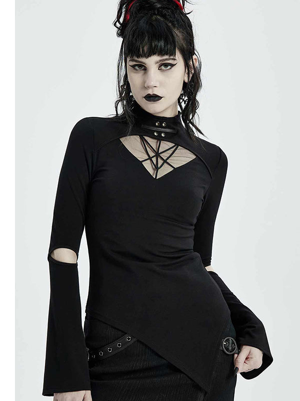 YINGWIN Goth Hoodie met broeksketting Crop Tops Lange mouw Dames Gotische kleding Dames, zwart, XL