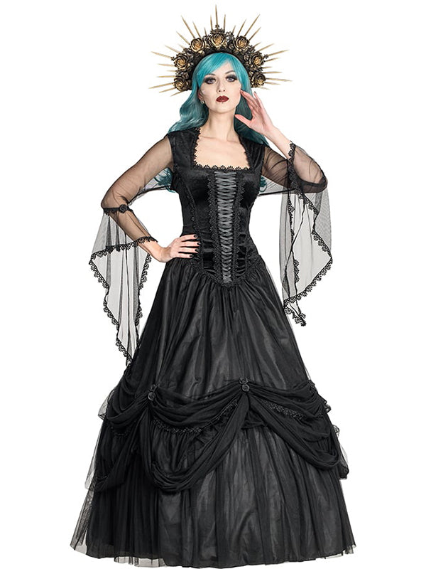 GOLDSTITCH Mouwloze, gothic-kanten jurk met korset voor dames GOLDSTITCH Mouwloze, gothic-kanten jurk met korset voor dames